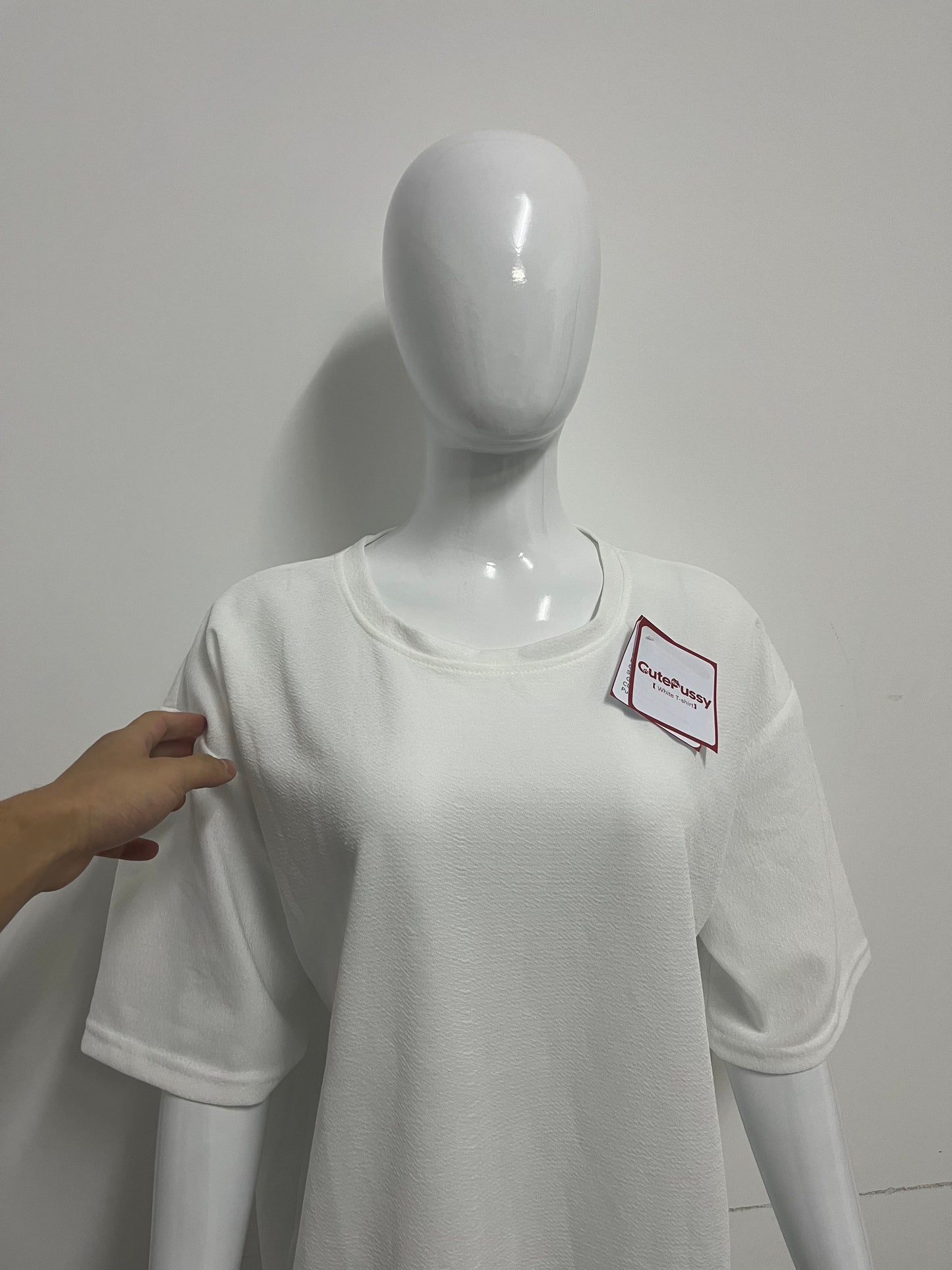 [CutePussy T-shirts]——CutePussy Textured Oversized Short-Sleeve T-Shirt - Relaxed Fit Versatile Midi Top