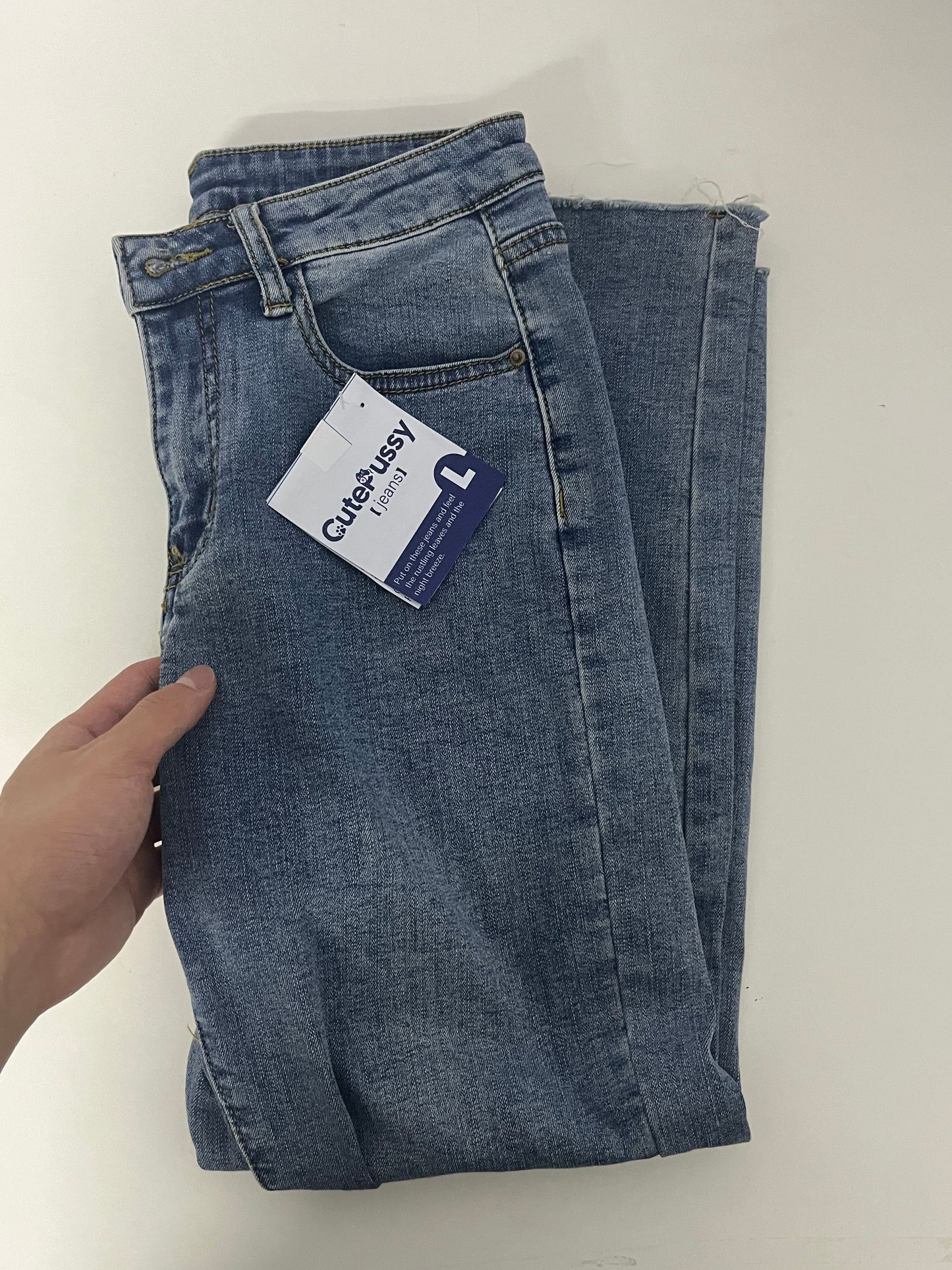 [CutePussy Jeans]——CutePussy High-Waisted Straight Leg Jeans - Slimming & Heightening Raw Hem Cropped Jeans