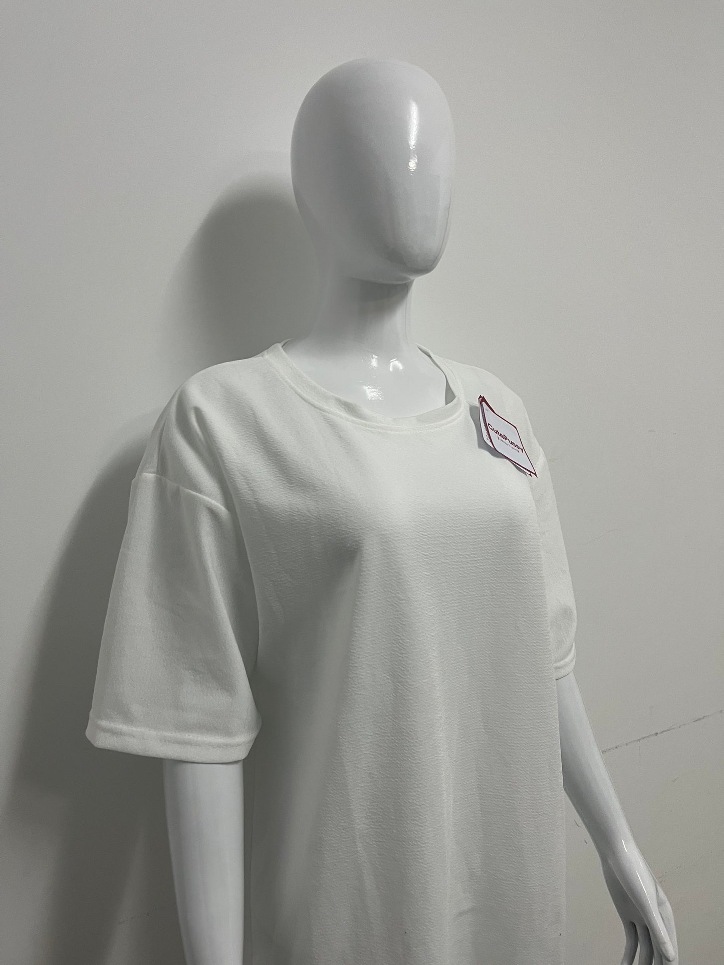 [CutePussy T-shirts]——CutePussy Textured Oversized Short-Sleeve T-Shirt - Relaxed Fit Versatile Midi Top