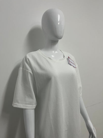 [CutePussy T-shirts]——CutePussy Textured Oversized Short-Sleeve T-Shirt - Relaxed Fit Versatile Midi Top