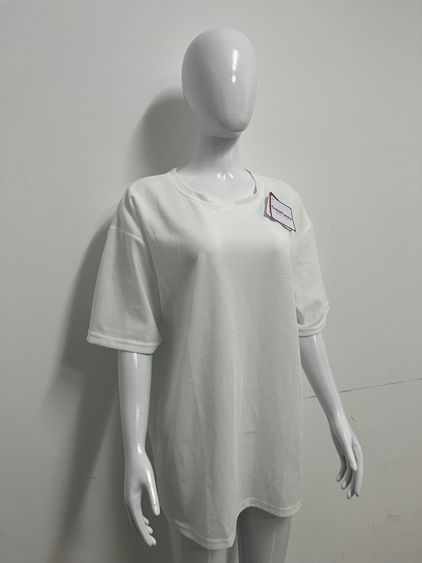 [CutePussy T-shirts]——Cutepussy Textured Oversized Short-Sleeve T-Shirt - Relaxed Fit Versatile Midi Top