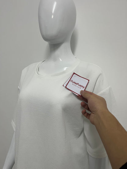 [CutePussy T-shirts]——Cutepussy Textured Oversized Short-Sleeve T-Shirt - Relaxed Fit Versatile Midi Top