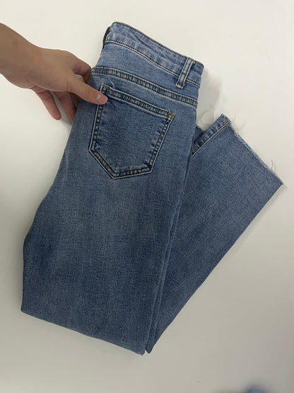 [CutePussy Jeans]——CutePussy High-Waisted Straight Leg Jeans - Slimming & Heightening Raw Hem Cropped Jeans