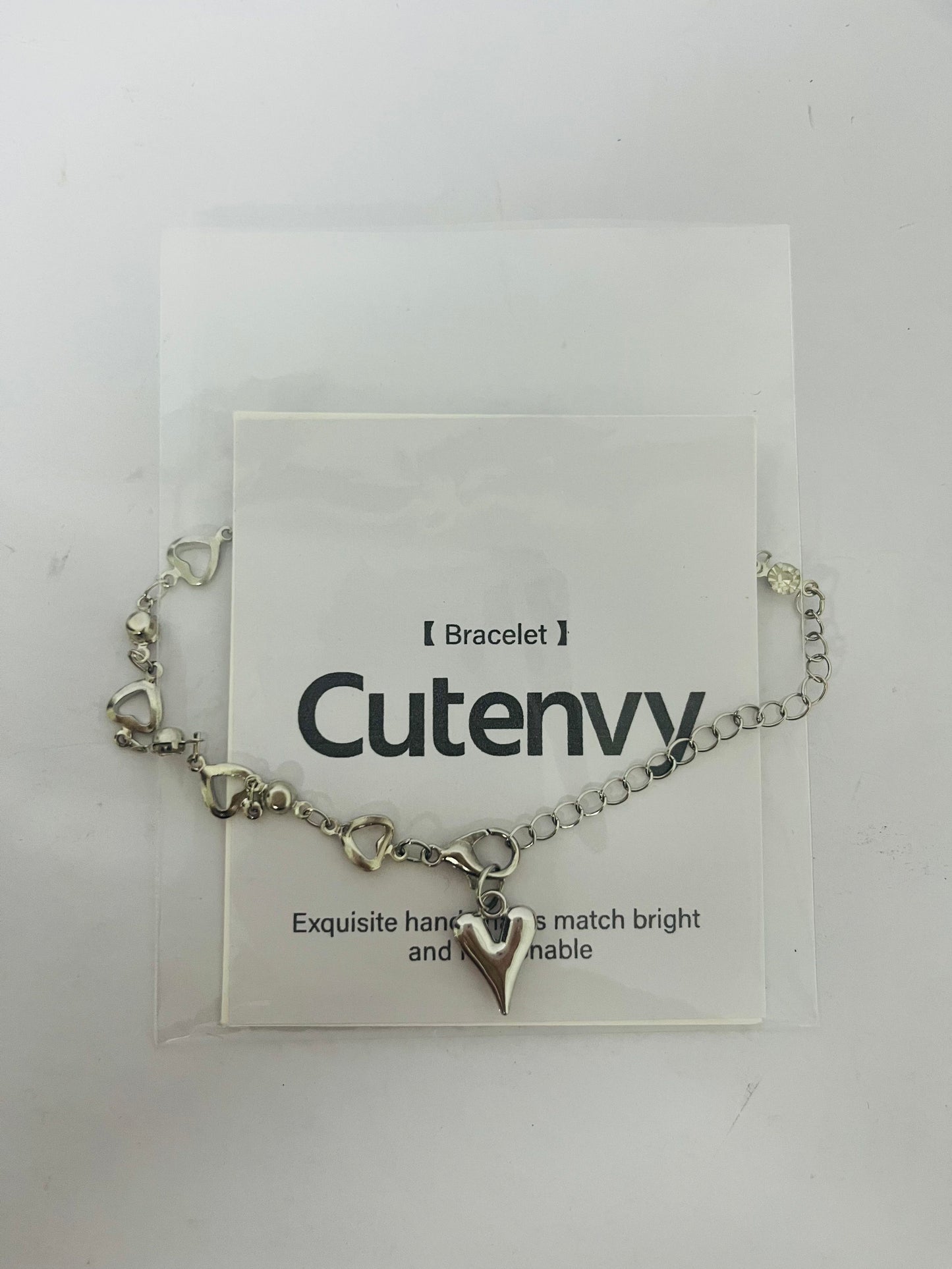 Cutenvy Classic Love Heart Design Fashion Accessory Bracelet Stainless Steel Love Heart Charm Adjustable Link Chain Bracelet for Women