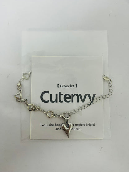 Cutenvy Classic Love Heart Design Fashion Accessory Bracelet Stainless Steel Love Heart Charm Adjustable Link Chain Bracelet for Women