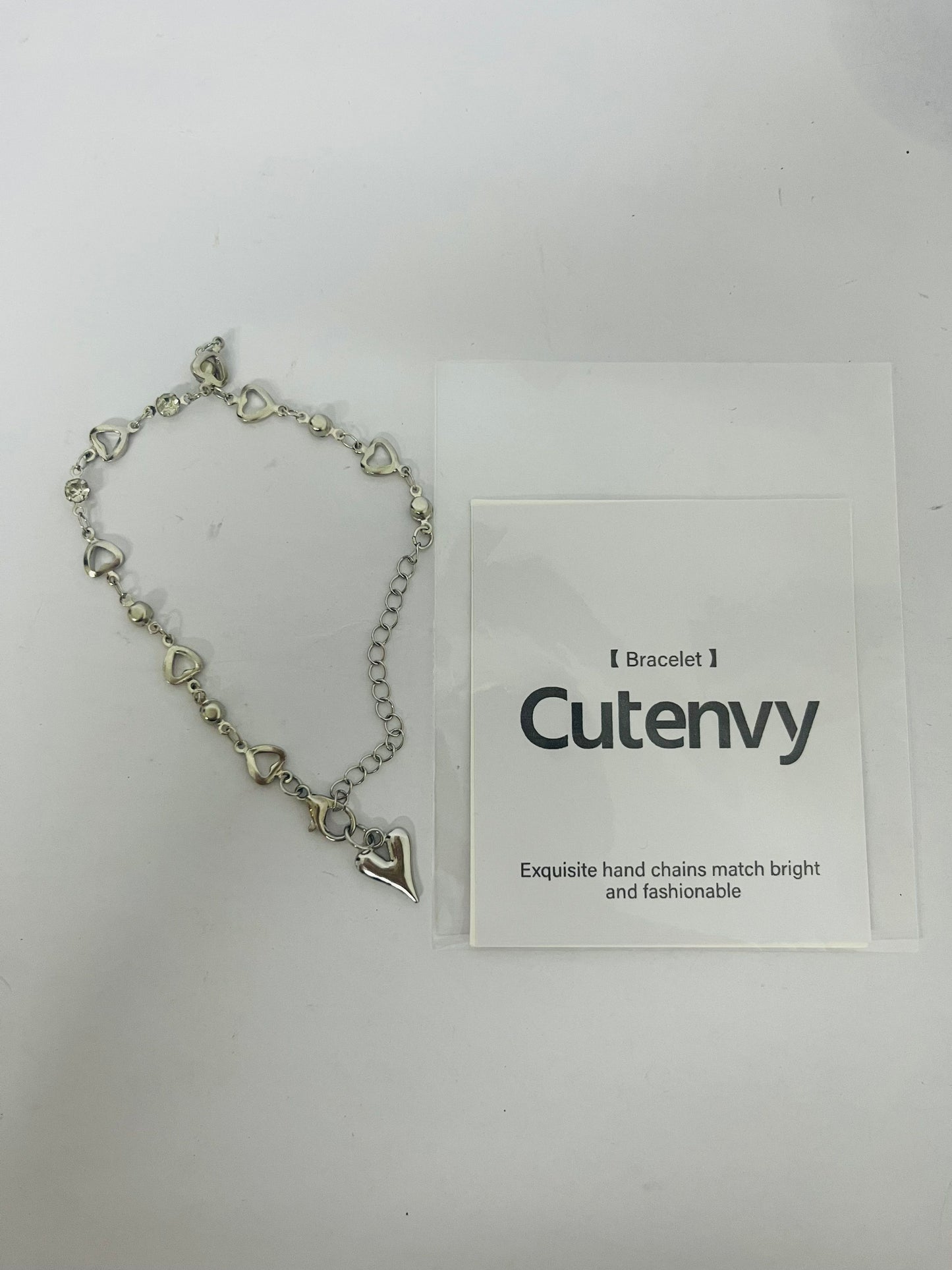 Cutenvy Classic Love Heart Design Fashion Accessory Bracelet Stainless Steel Love Heart Charm Adjustable Link Chain Bracelet for Women