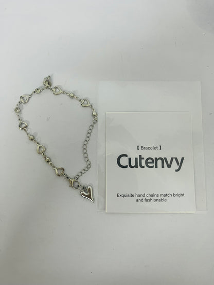 Cutenvy Classic Love Heart Design Fashion Accessory Bracelet Stainless Steel Love Heart Charm Adjustable Link Chain Bracelet for Women