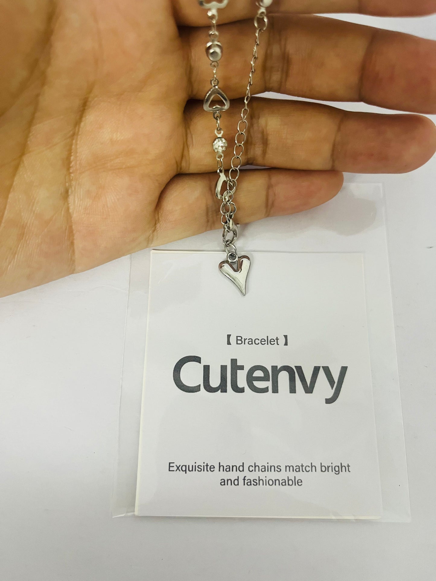 Cutenvy Classic Love Heart Design Fashion Accessory Bracelet Stainless Steel Love Heart Charm Adjustable Link Chain Bracelet for Women