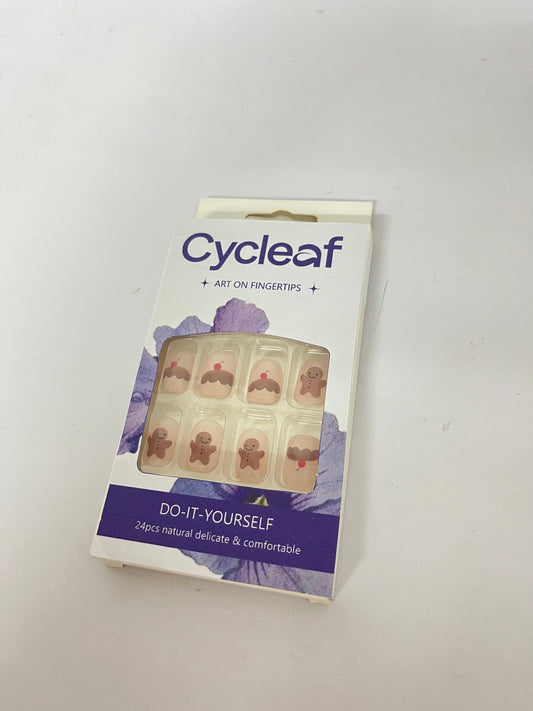 Cycleaf Press on Nails Short Length Coffin Shape, 24Pcs Full Cover Reusable Glossy Square False Nails with Cute Bear Designs, Artificial Fingernails Acrylic Fake Nails with Glue, Glue on Nails Charms