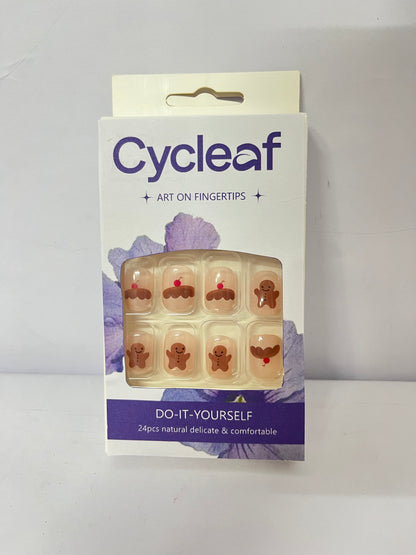Cycleaf Press on Nails Short Length Coffin Shape, 24Pcs Full Cover Reusable Glossy Square False Nails with Cute Bear Designs, Artificial Fingernails Acrylic Fake Nails with Glue, Glue on Nails Charms