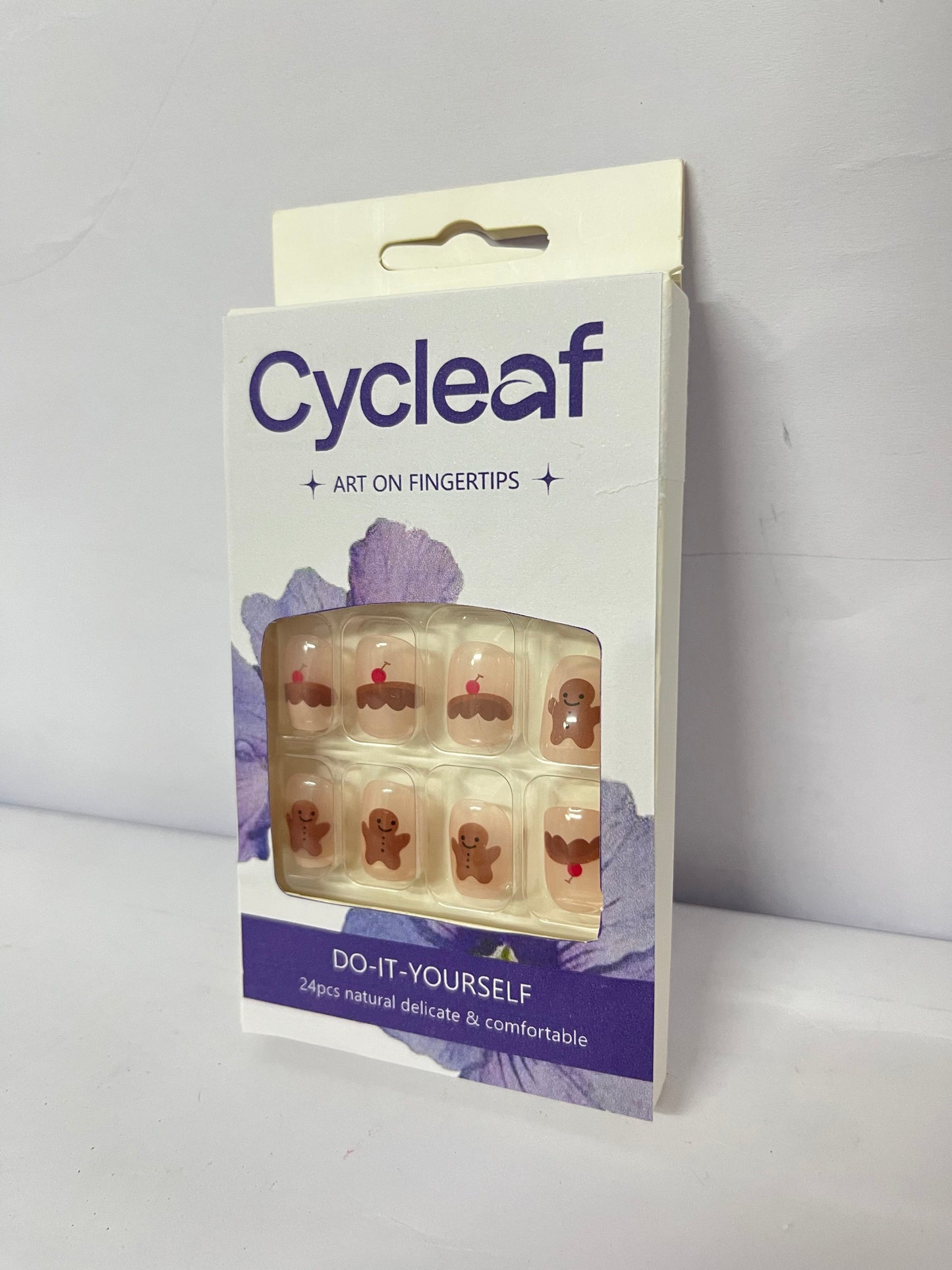 Cycleaf Press on Nails Short Length Coffin Shape, 24Pcs Full Cover Reusable Glossy Square False Nails with Cute Bear Designs, Artificial Fingernails Acrylic Fake Nails with Glue, Glue on Nails Charms
