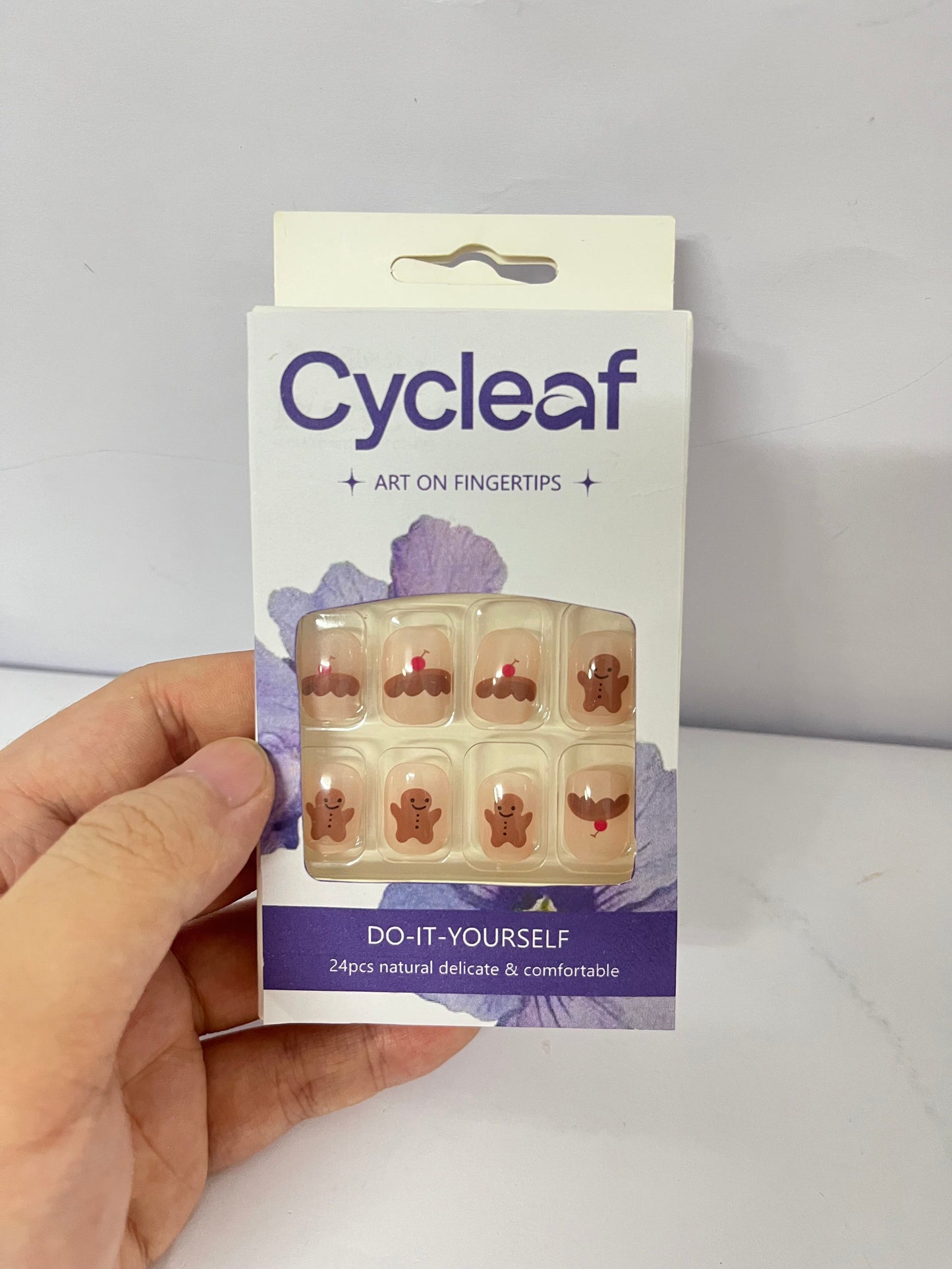 Cycleaf Press on Nails Short Length Coffin Shape, 24Pcs Full Cover Reusable Glossy Square False Nails with Cute Bear Designs, Artificial Fingernails Acrylic Fake Nails with Glue, Glue on Nails Charms