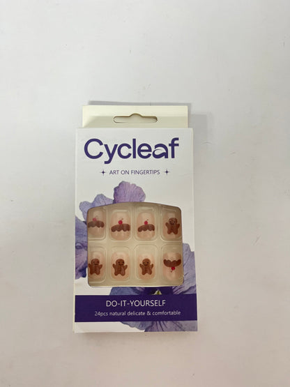 Cycleaf Press on Nails Short Length Coffin Shape, 24Pcs Full Cover Reusable Glossy Square False Nails with Cute Bear Designs, Artificial Fingernails Acrylic Fake Nails with Glue, Glue on Nails Charms