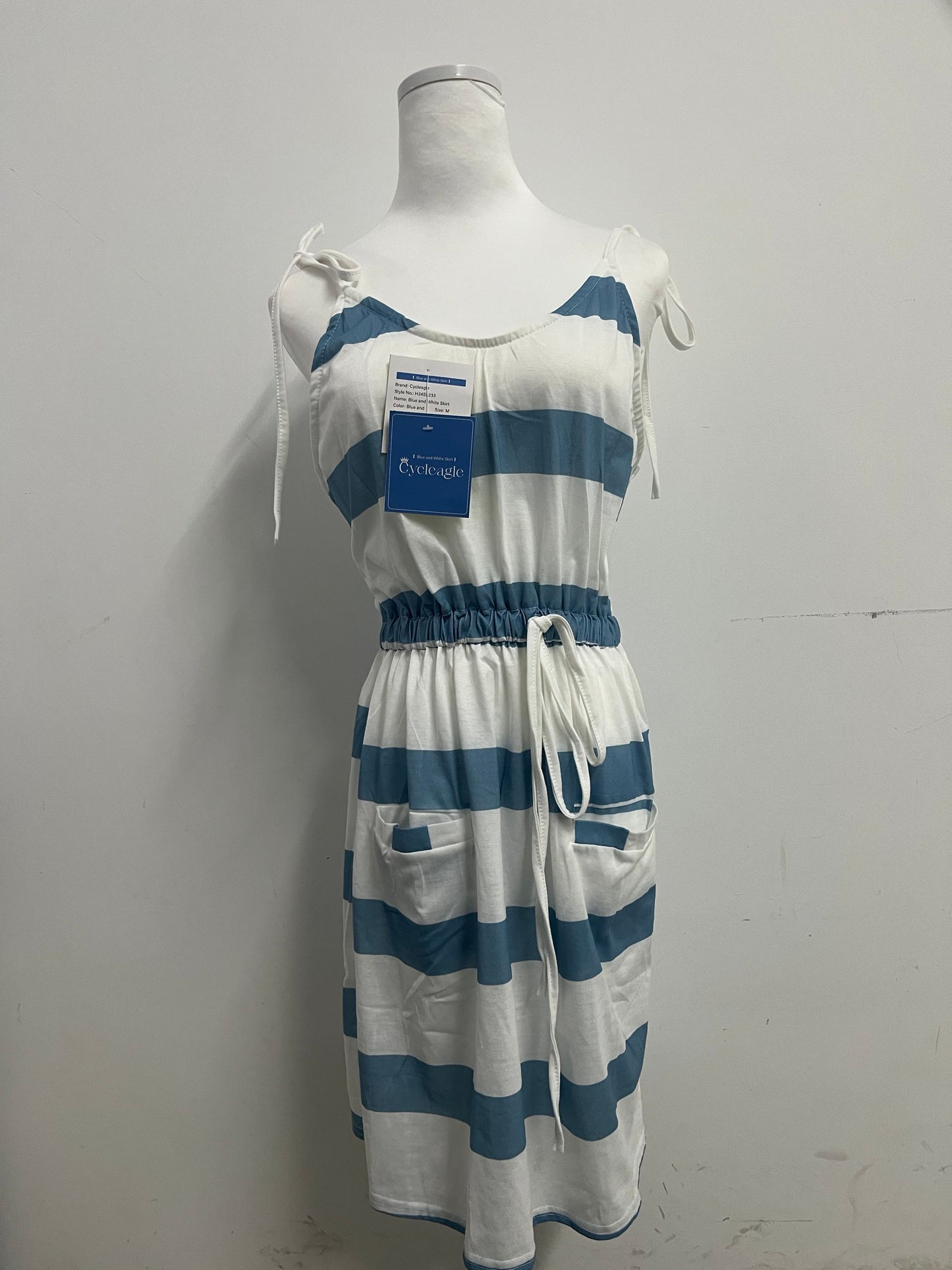 Cycleagle Women's Striped Tie Shoulder Mini Dress Sleeveless Summer Going Out Dresses with Pockets
