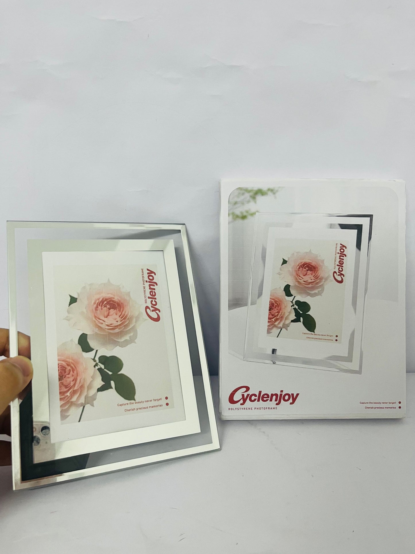 Cyclenjoy  5x7 Picture Frames - Glass Photo Frame for Tabletop/Desktop Display, Horizontal/Vertical Orientation, Silver Finish
