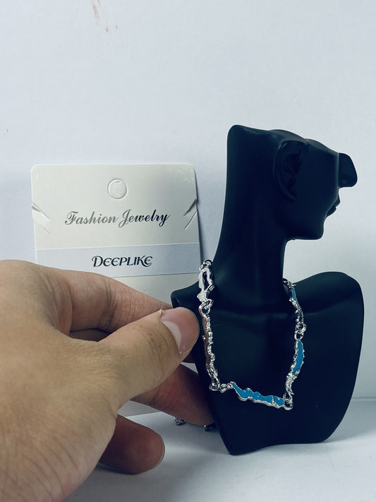 DEEPLIKE Bohemia Tiny Blue Rhinestone Choker Necklace Blue Necklace Silver Chain Blue Station Necklace Blue Topaz Necklace Jewelry for Women