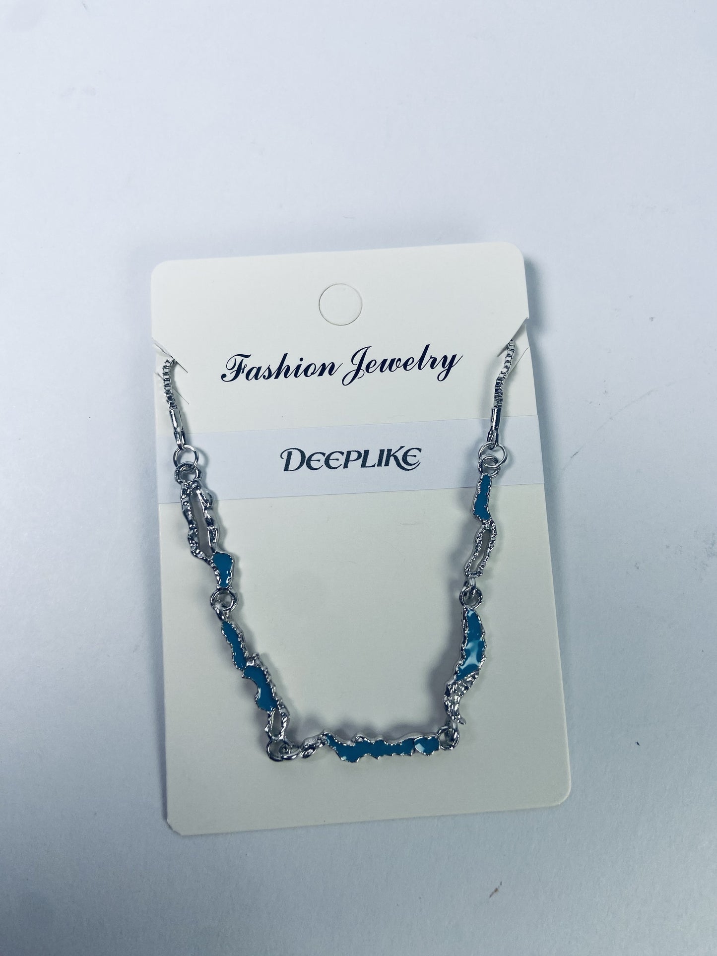 DEEPLIKE Bohemia Tiny Blue Rhinestone Choker Necklace Blue Necklace Silver Chain Blue Station Necklace Blue Topaz Necklace Jewelry for Women