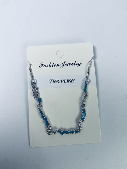 DEEPLIKE Bohemia Tiny Blue Rhinestone Choker Necklace Blue Necklace Silver Chain Blue Station Necklace Blue Topaz Necklace Jewelry for Women