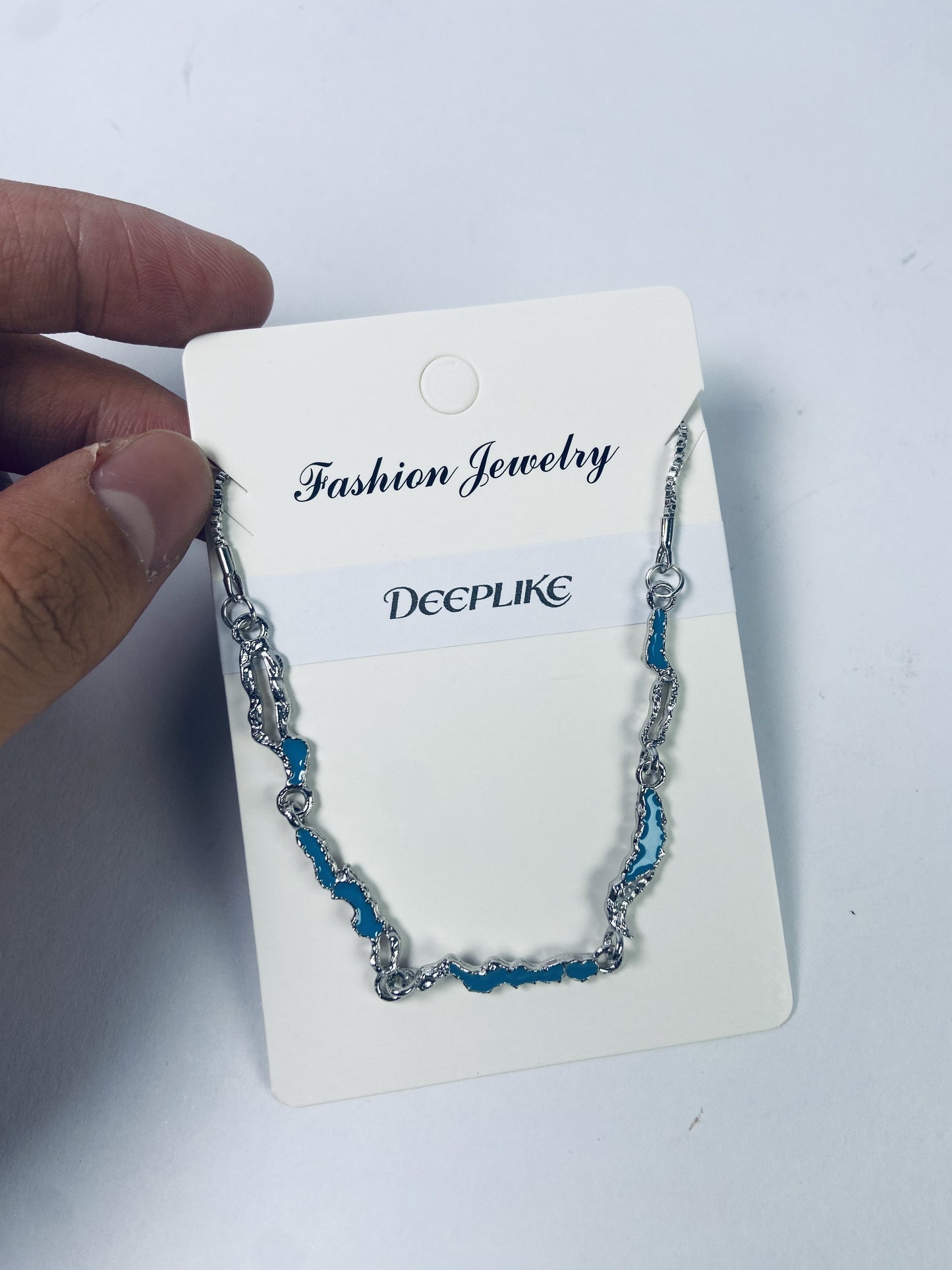 DEEPLIKE Bohemia Tiny Blue Rhinestone Choker Necklace Blue Necklace Silver Chain Blue Station Necklace Blue Topaz Necklace Jewelry for Women