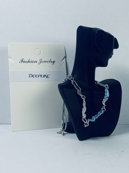 DEEPLIKE Bohemia Tiny Blue Rhinestone Choker Necklace Blue Necklace Silver Chain Blue Station Necklace Blue Topaz Necklace Jewelry for Women