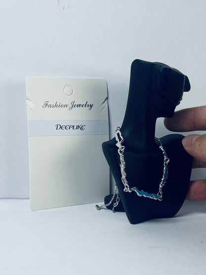 DEEPLIKE Bohemia Tiny Blue Rhinestone Choker Necklace Blue Necklace Silver Chain Blue Station Necklace Blue Topaz Necklace Jewelry for Women