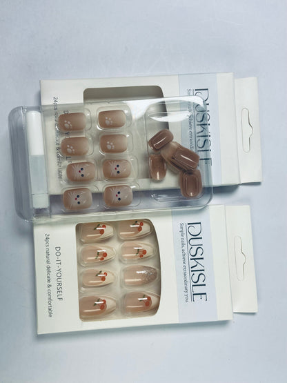 DUSKISLE 24Pcs Tips Press on Nails with Cherry and Cat Design for Women and girl
