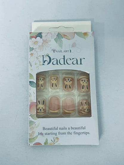 Dadear Nails Short Square Fake Nails Cute Bunny Pink Flower Garland Designs Glossy False Nails Easter Day Nail Art Decorations Full Cover Acrylic Nails for Women Nail Art Manicure 24 Pcs