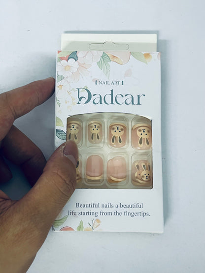 Dadear Nails Short Square Fake Nails Cute Bunny Pink Flower Garland Designs Glossy False Nails Easter Day Nail Art Decorations Full Cover Acrylic Nails for Women Nail Art Manicure 24 Pcs