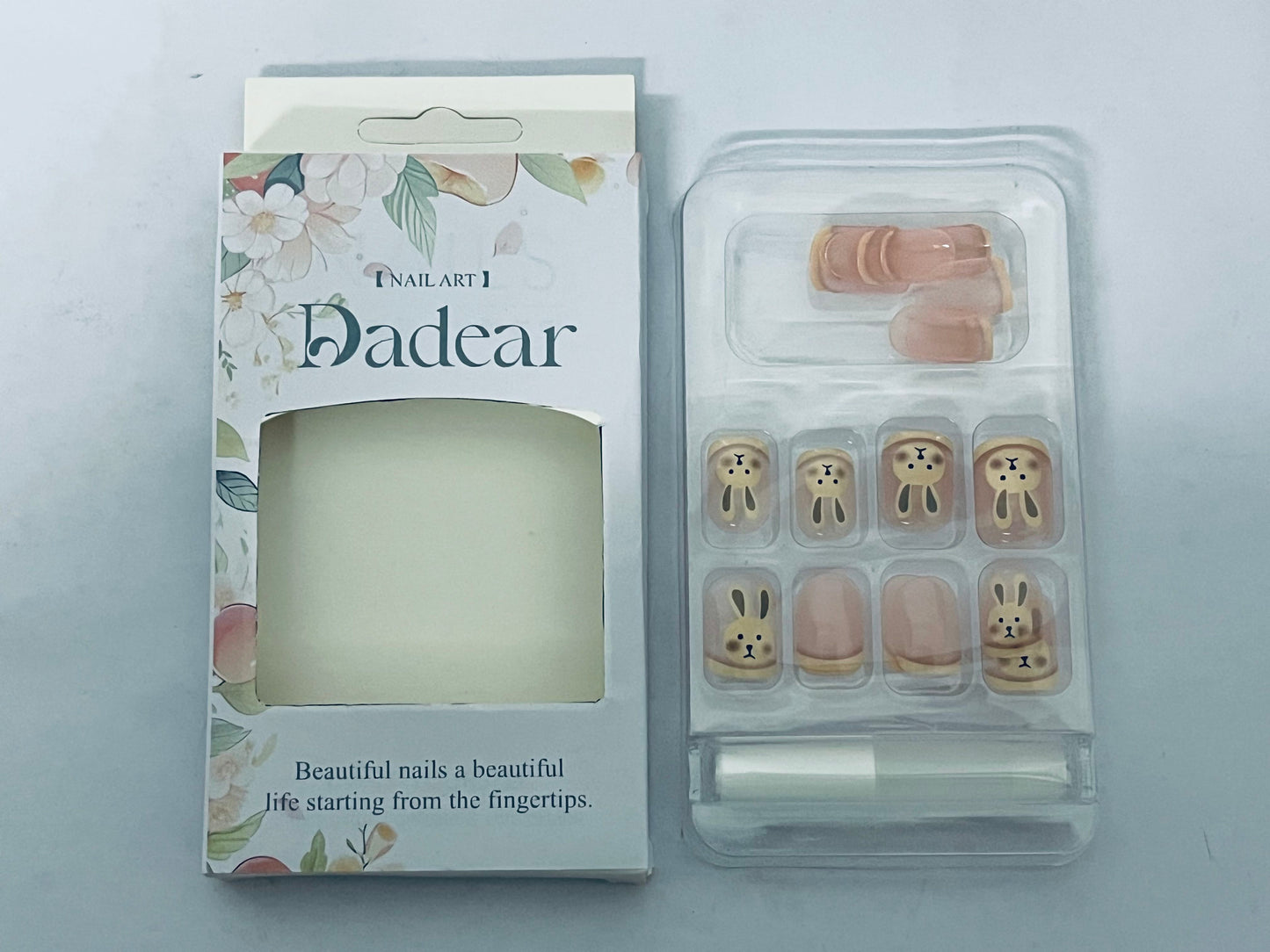 Dadear Nails Short Square Fake Nails Cute Bunny Pink Flower Garland Designs Glossy False Nails Easter Day Nail Art Decorations Full Cover Acrylic Nails for Women Nail Art Manicure 24 Pcs