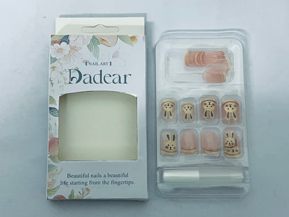 Dadear Nails Short Square Fake Nails Cute Bunny Pink Flower Garland Designs Glossy False Nails Easter Day Nail Art Decorations Full Cover Acrylic Nails for Women Nail Art Manicure 24 Pcs