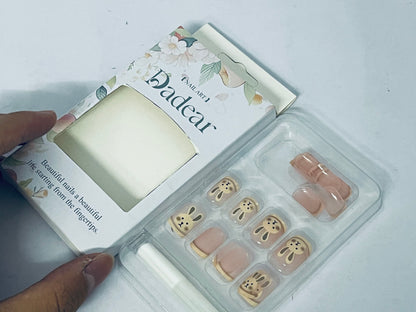 Dadear Nails Short Square Fake Nails Cute Bunny Pink Flower Garland Designs Glossy False Nails Easter Day Nail Art Decorations Full Cover Acrylic Nails for Women Nail Art Manicure 24 Pcs