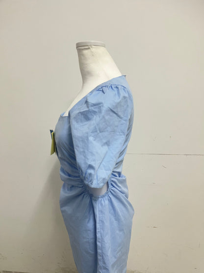 Deaiginew Blue Ruched Dress - Square Neck Puff Sleeve Mini for Versatile Elegance