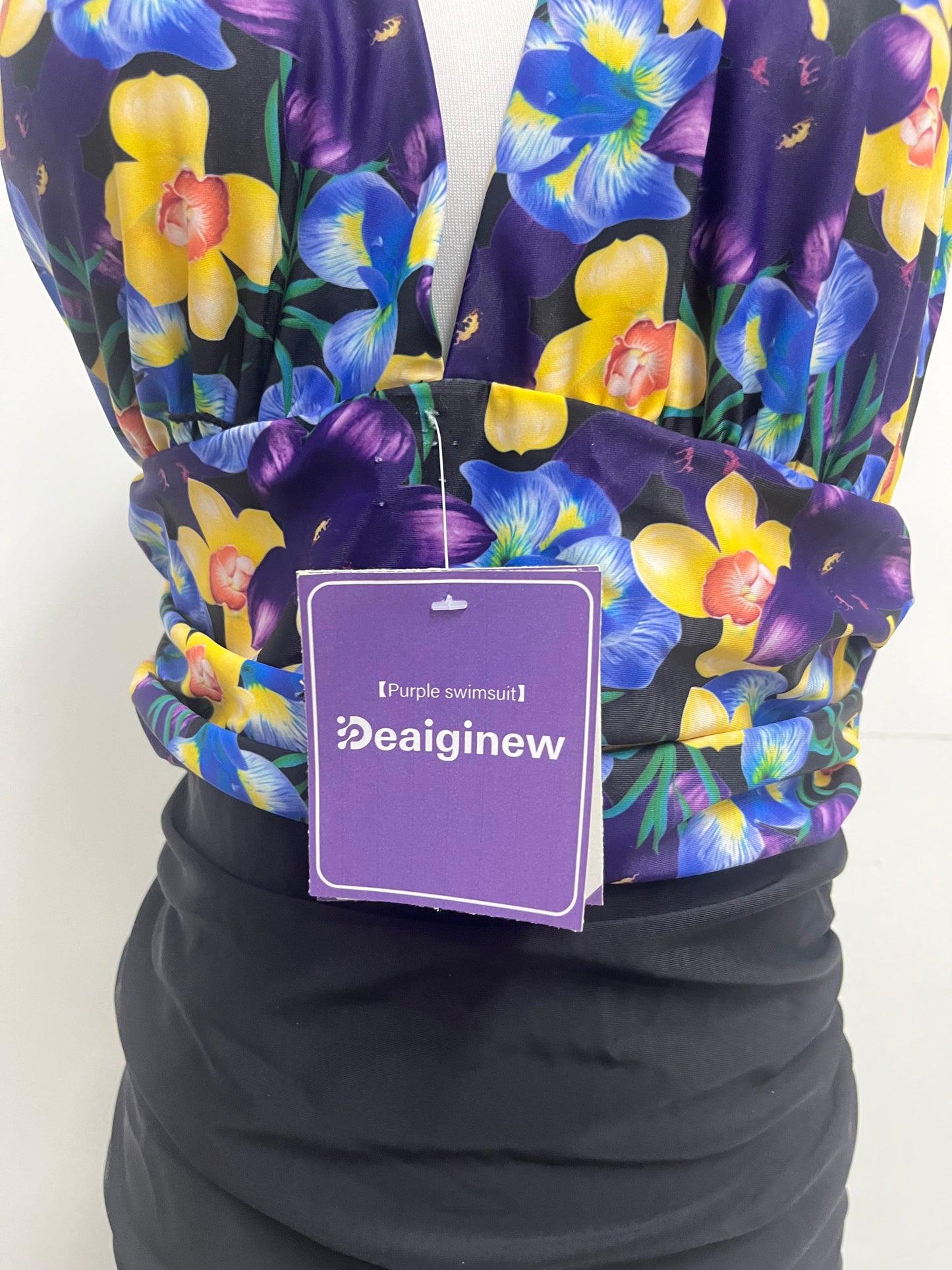 Deaiginew Purple Floral Swim Suit - Halter Neck One-Piece with Tummy-Control Design
