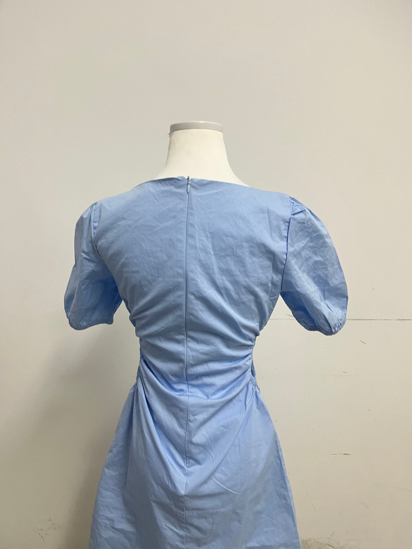 Deaiginew Blue Ruched Dress - Square Neck Puff Sleeve Mini for Versatile Elegance