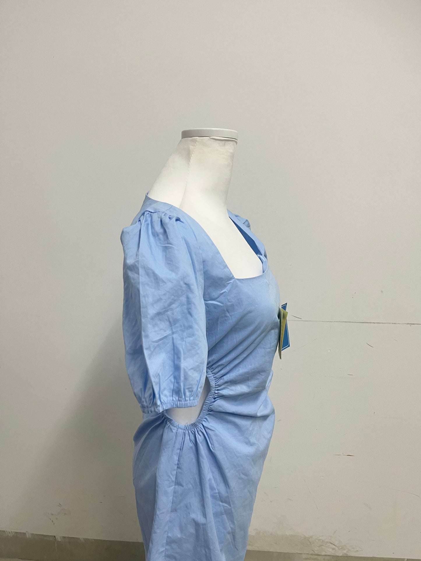 Deaiginew Blue Ruched Dress - Square Neck Puff Sleeve Mini for Versatile Elegance