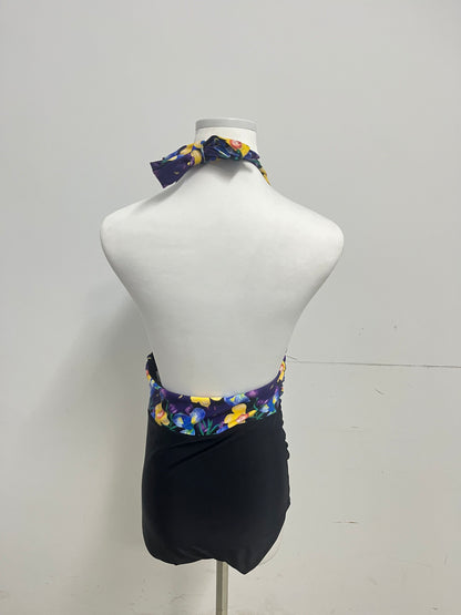 Deaiginew Purple Floral Swim Suit - Halter Neck One-Piece with Tummy-Control Design
