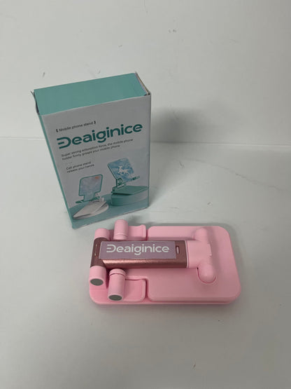 Deaiginice Cell Phone Stand, Angle Height Adjustable Cell Phone Holder for Desk, Fully Foldable with Silicone Pad, Compatible with iPhone and All Mobile Phones Tablet, Sturdy Weighted Base (Pink)