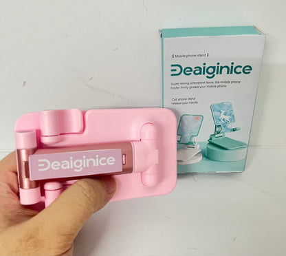 Deaiginice Cell Phone Stand, Angle Height Adjustable Cell Phone Holder for Desk, Fully Foldable with Silicone Pad, Compatible with iPhone and All Mobile Phones Tablet, Sturdy Weighted Base (Pink)