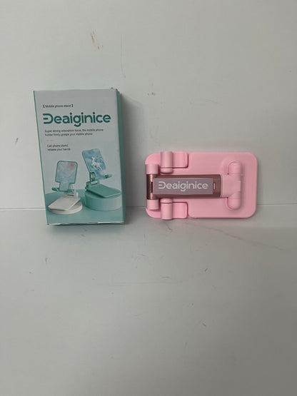 Deaiginice Cell Phone Stand, Angle Height Adjustable Cell Phone Holder for Desk, Fully Foldable with Silicone Pad, Compatible with iPhone and All Mobile Phones Tablet, Sturdy Weighted Base (Pink)