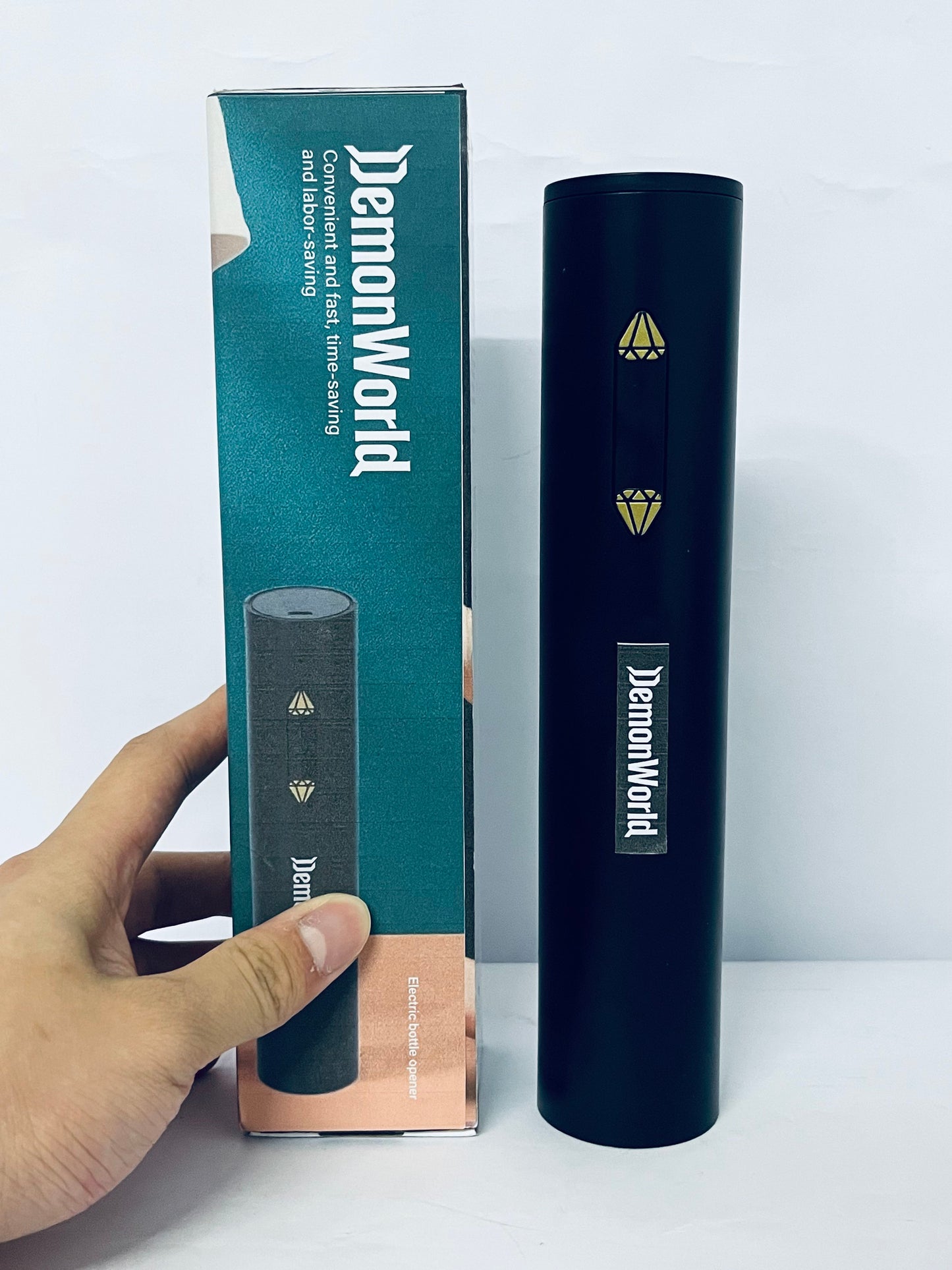 DemonWorld Corkscrew with Foil Cutter, USB Charging Cable, LED Light Indicator, Gift Idea for Wine Lovers, Black