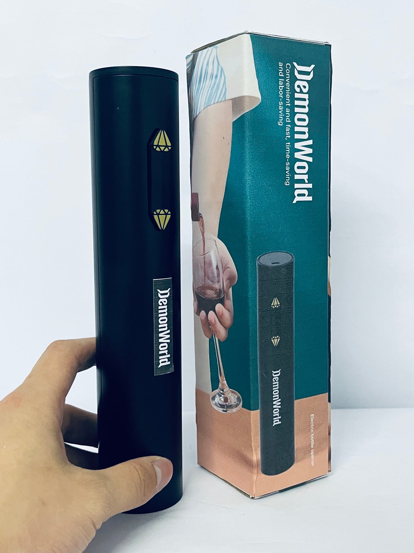 DemonWorld Corkscrew with Foil Cutter, USB Charging Cable, LED Light Indicator, Gift Idea for Wine Lovers, Black