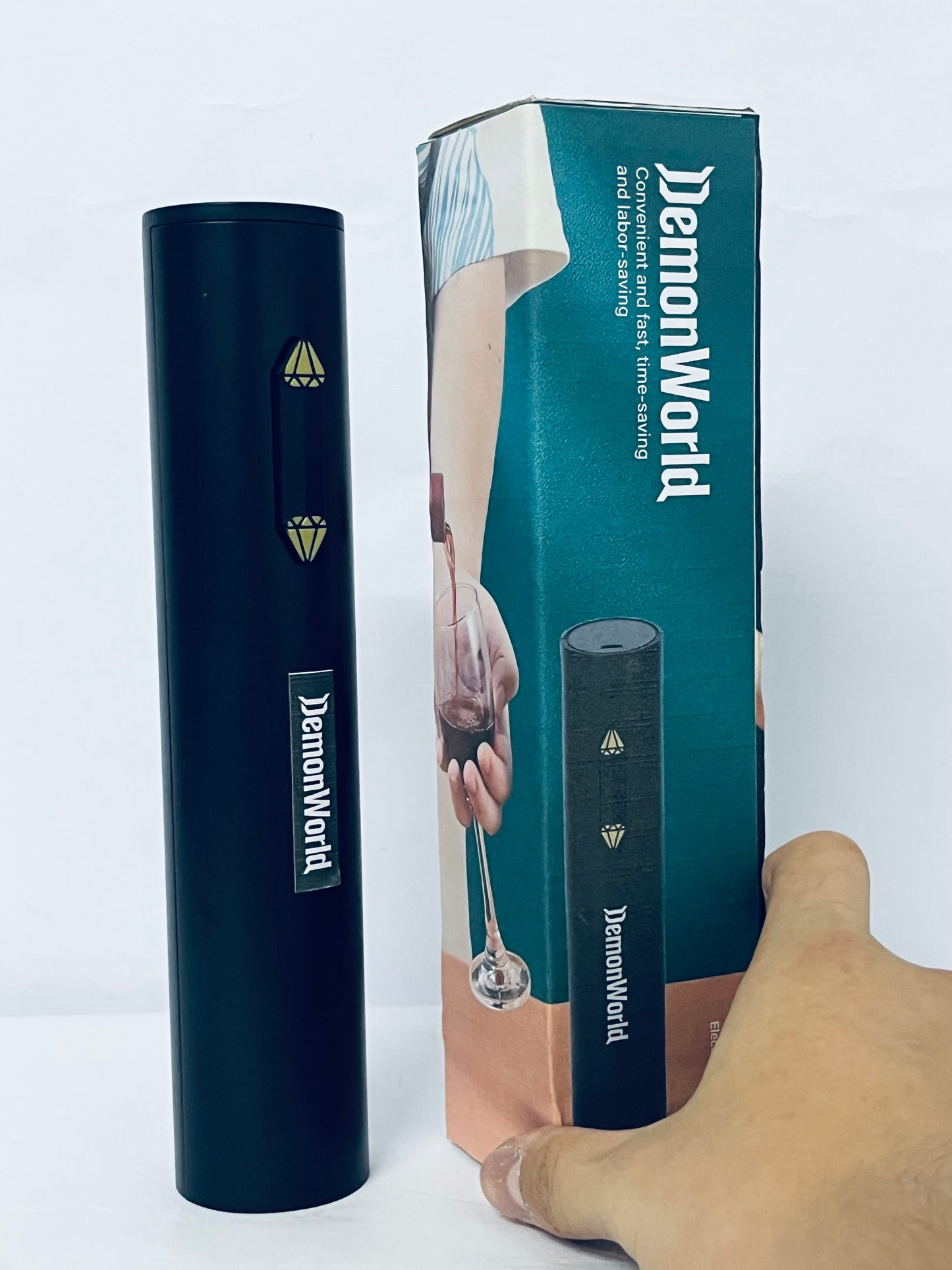 DemonWorld Corkscrew with Foil Cutter, USB Charging Cable, LED Light Indicator, Gift Idea for Wine Lovers, Black