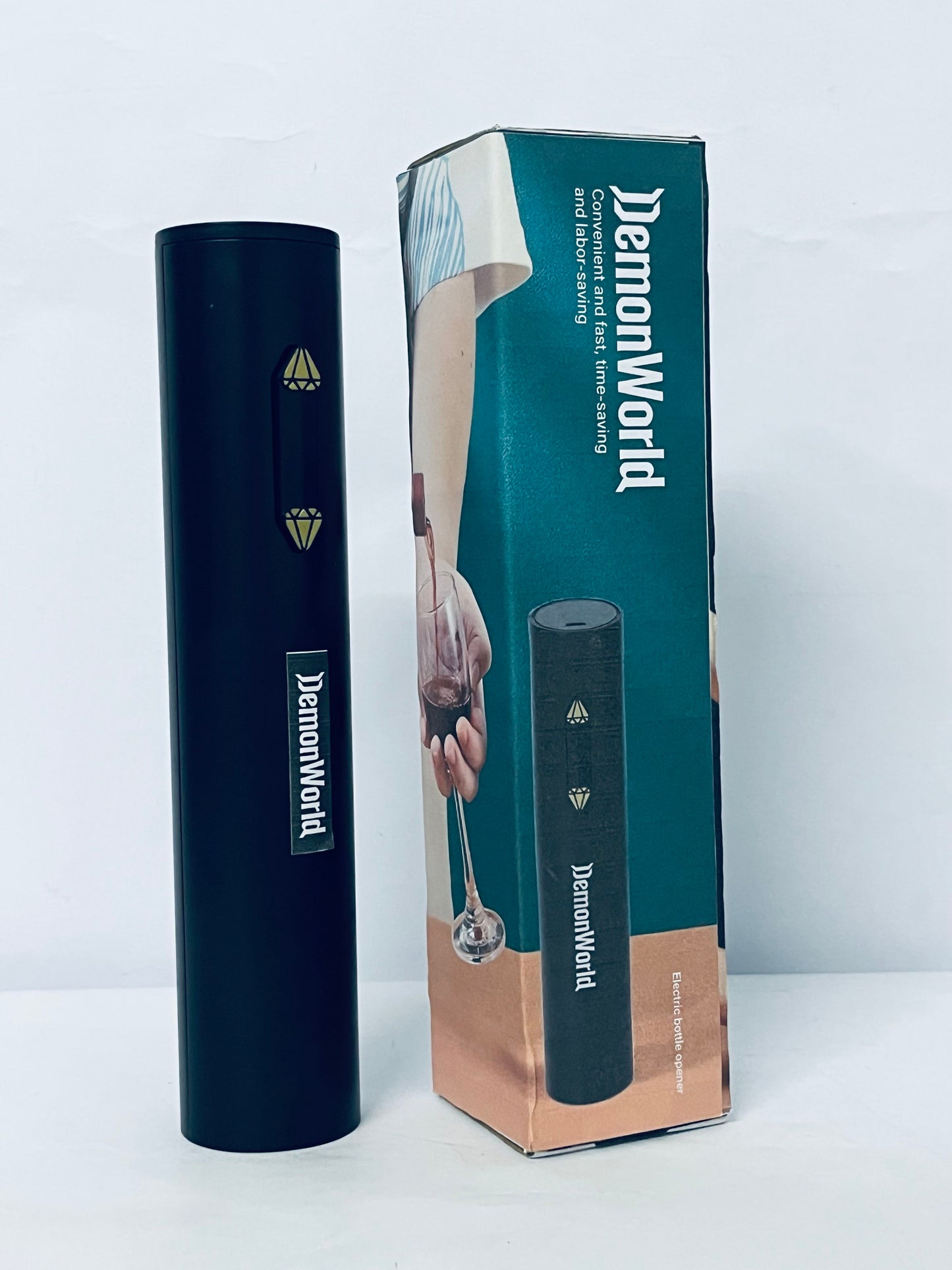 DemonWorld Corkscrew with Foil Cutter, USB Charging Cable, LED Light Indicator, Gift Idea for Wine Lovers, Black