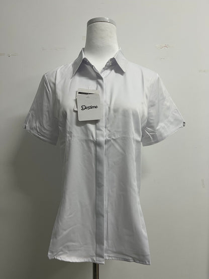 Destime Womens Button Down Shirts Stretch Wrinkle Free Formal Short Sleeve Dress Shirt Summer Work Blouses Business Casual Tops
