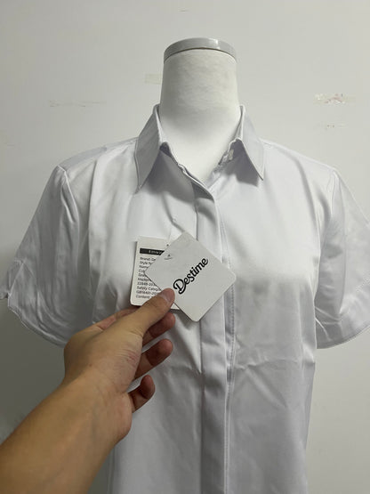 Destime Womens Button Down Shirts Stretch Wrinkle Free Formal Short Sleeve Dress Shirt Summer Work Blouses Business Casual Tops