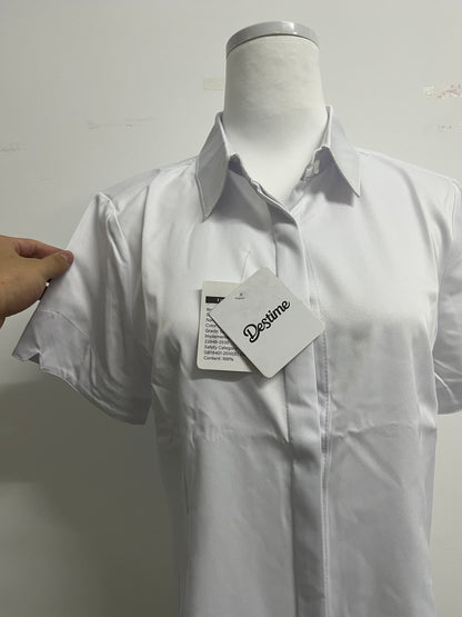 Destime Womens Button Down Shirts Stretch Wrinkle Free Formal Short Sleeve Dress Shirt Summer Work Blouses Business Casual Tops