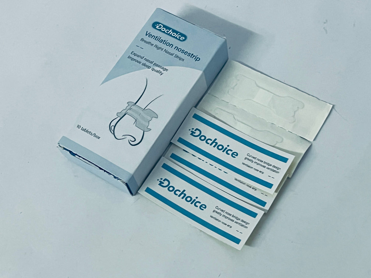 Dochoice Ventilation Nasal Strips, 10 Count - Curved Nose Bridge Design to Expand Nasal Passage & Improve Sleep Quality
