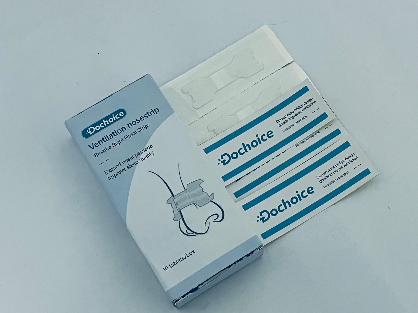Dochoice Ventilation Nasal Strips, 10 Count - Curved Nose Bridge Design to Expand Nasal Passage & Improve Sleep Quality