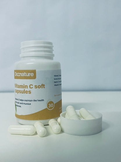 Docnature Vitamin C Soft Capsules Gentle & Easy to Absorb Support Skin & Mucous Membrane Health A Choice for Daily Nutritional Supplement