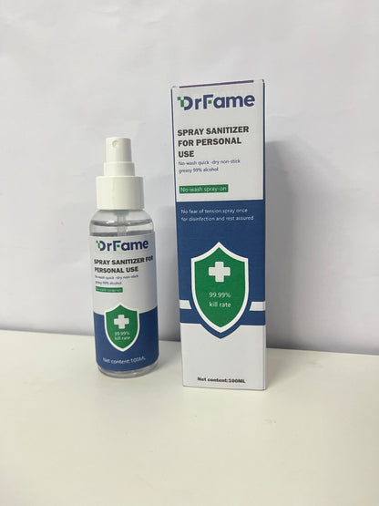 DrFame Personal Portable Sanitizer Spray 99% Alcohol Formula No-Wash Quick-Dry A Reliable Companion for Daily Protection